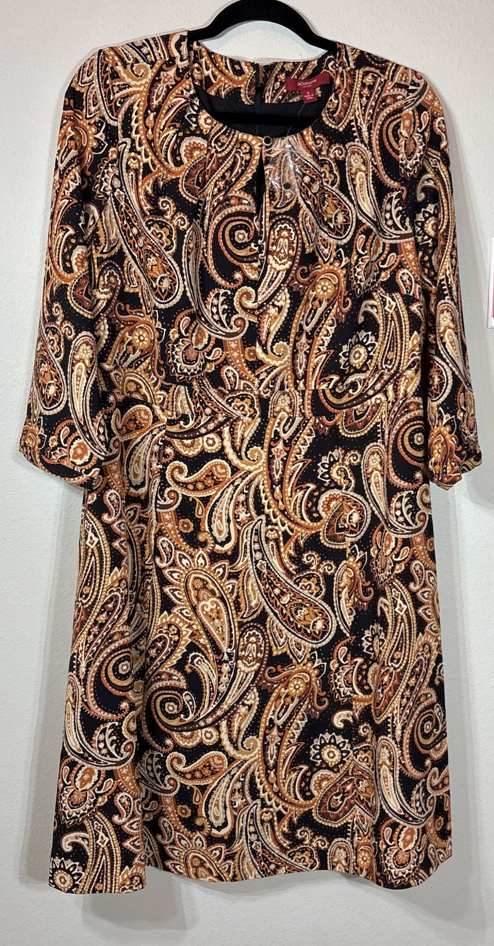 Vintage Liz Claiborne Paisley 3/4 Sleeve Keyhole Front Dress Size 12 NWOT Boho